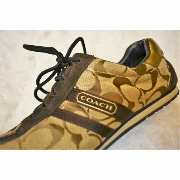 Coach Kate shoes sneakers brown stripe gold toe detail size 8 1/2 M EUC - Picture 2 of 7